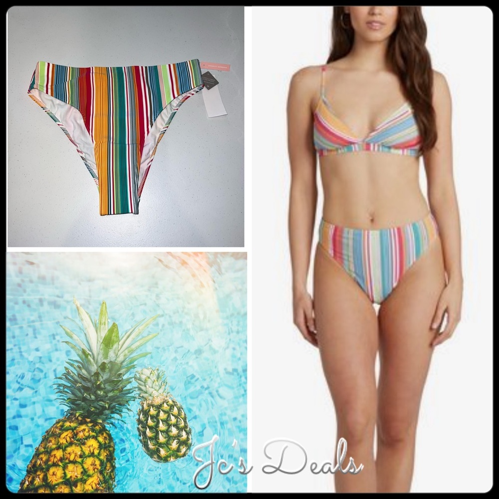 🌴 ROXY MEXI STRIPE HIGH LEG HIGH WAIST BIKINI BOTTOMS 🌴 - Picture 1 of 4